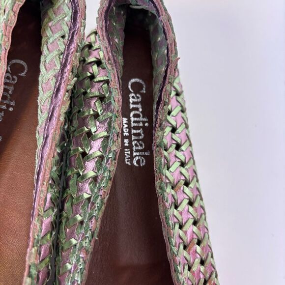Cardinale Women's Green & Purple Iridescent Leather Woven Flats Size 9 - Picture 7 of 9